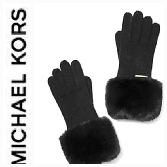 Michael Kors Faux Fur-Trim Knit Gloves - Picture 1 of 5